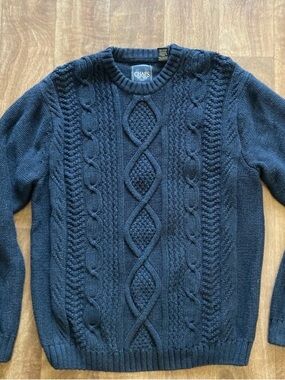 Chaps 100% Cotton Black Size Large Cable Knit Sweater